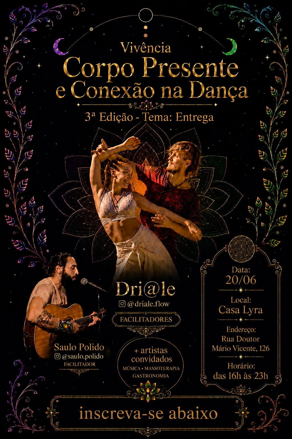 Flyer da vivência Corpo Presente e Conexão na Dança